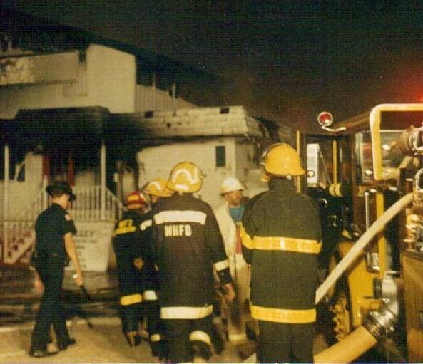 Engine 102 operates at the Captain's Galley fire in Misquamicut.